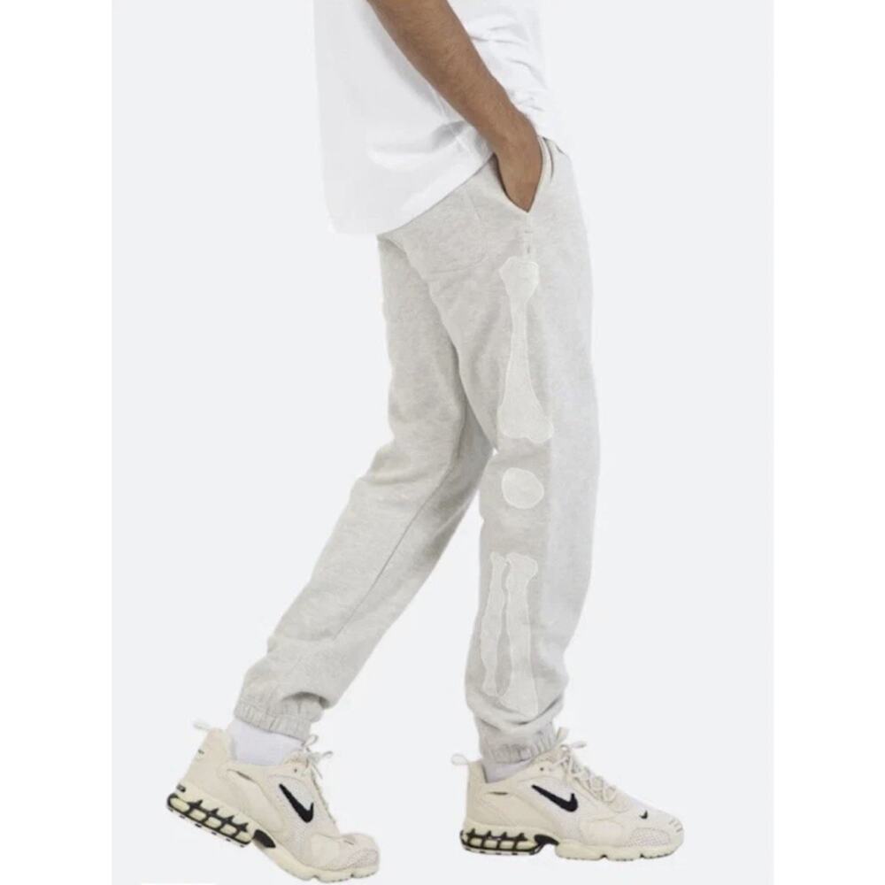 MNML LA Embroidered Skeleton Bone Jogger Sweatpants Heather Grey Mens XL